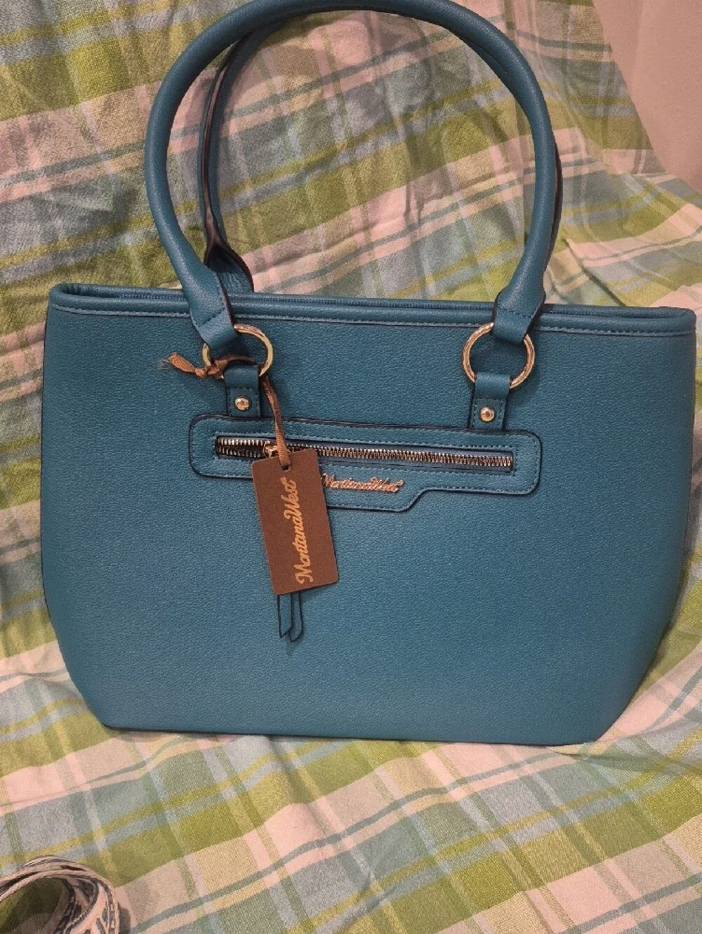 Sale NWT Montana West Teal Blue Tote and Wristlet Set with Patterned Strap